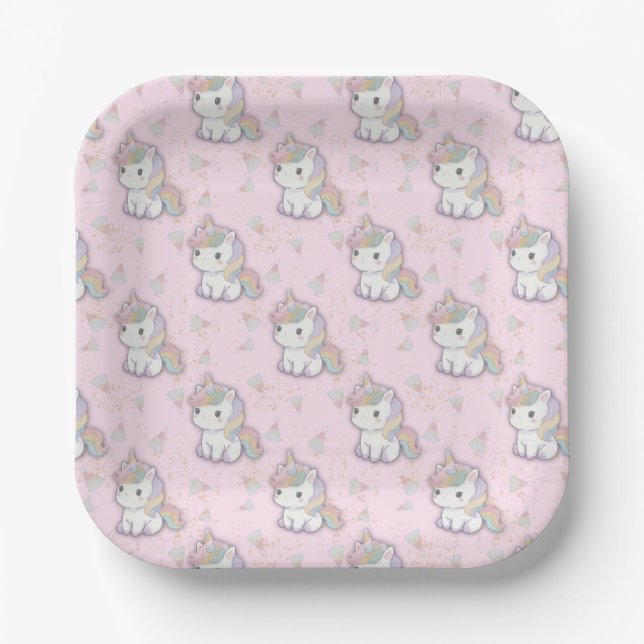 Magical Unicorn Pastel Rainbow Party Paper Plates (Front)