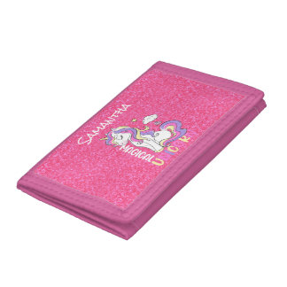 Magical Unicorn Pastle Pink Glitter Tri-fold Wallet