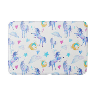 Magical Unicorn Pattern Watercolor Fantasy Design Bath Mat