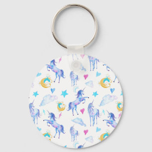 Magical Unicorn Pattern Watercolor Fantasy Design Keychain