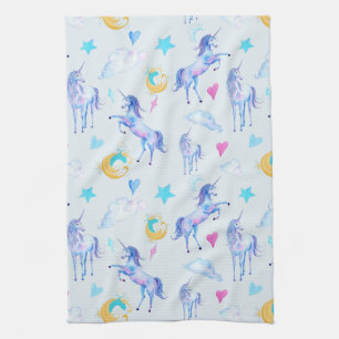 Magical Unicorn Pattern Watercolor Fantasy Design Kitchen Towel