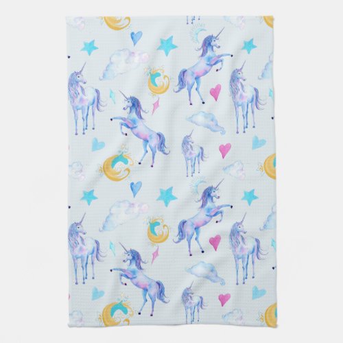Magical Unicorn Pattern Watercolor Fantasy Design Kitchen Towel