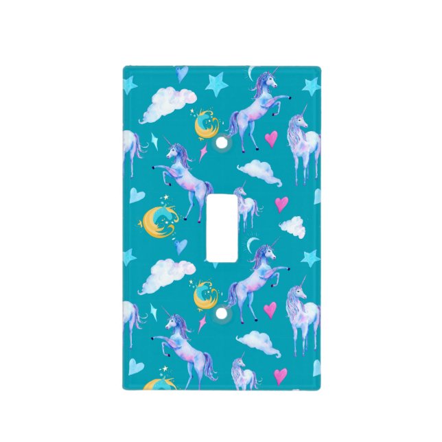 Magical Unicorn Pattern Watercolor Fantasy Design Light Switch Cover (Front)