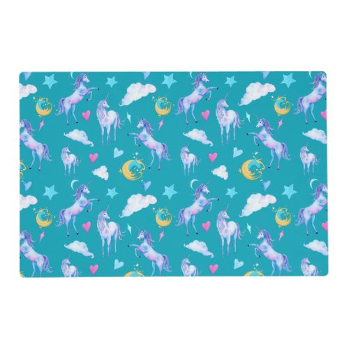 Magical Unicorn Pattern Watercolor Fantasy Design Placemat