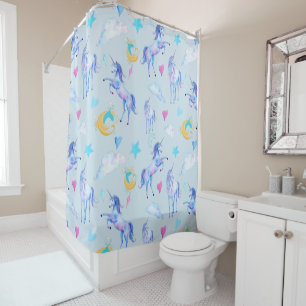 Magical Unicorn Pattern Watercolor Fantasy Design Shower Curtain