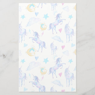 Magical Unicorn Pattern Watercolor Fantasy Design Stationery
