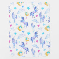 Magical Unicorn Pattern Watercolor Fantasy Design Swaddle Blanket