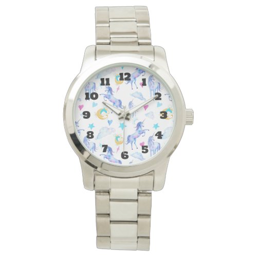 Magical Unicorn Pattern Watercolor Fantasy Design Watch