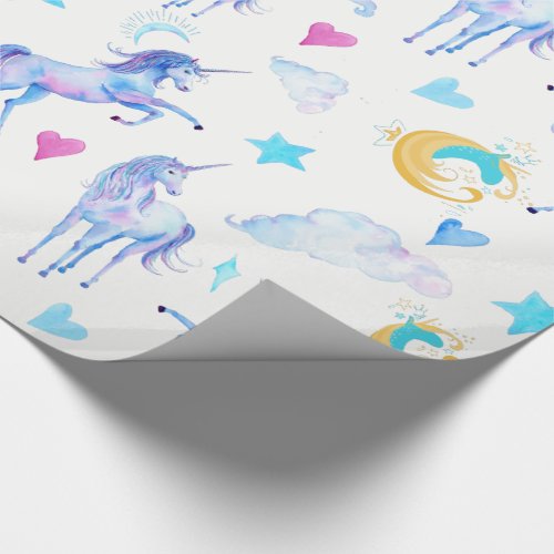 Magical Unicorn Pattern Watercolor Fantasy Design Wrapping Paper