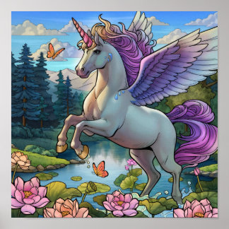Magical Unicorn Pegasus Fairy Tale Kingdom Poster