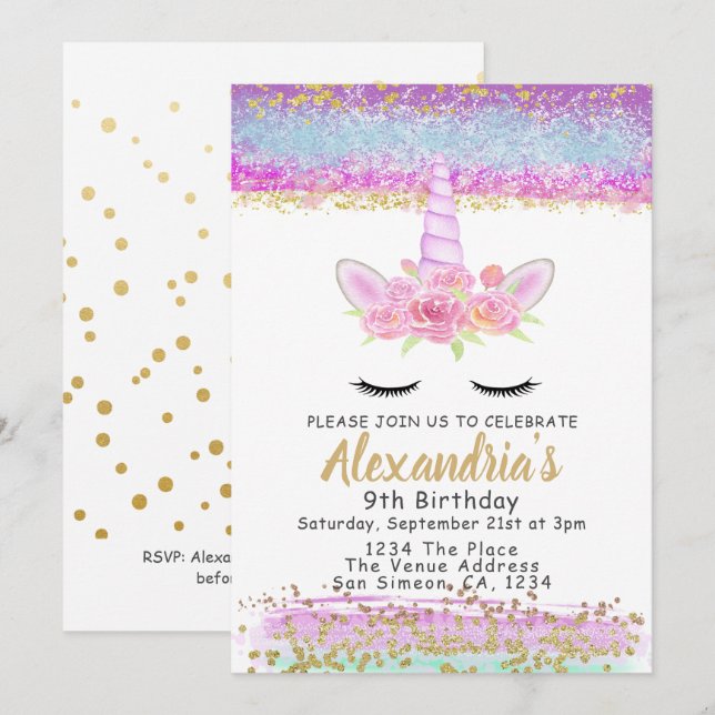 Magical Unicorn Personalized Birthday Party Invitation (Front/Back)