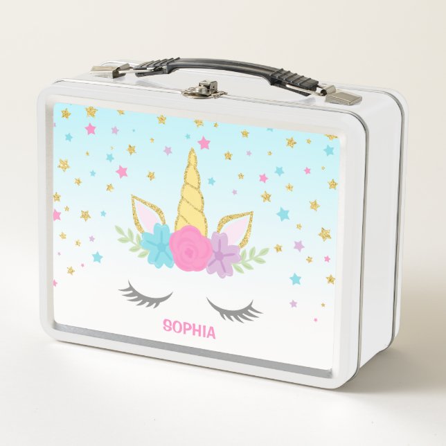 Magical Unicorn Personalized Kids Metal Lunch Box (Front)
