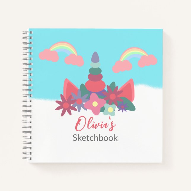 Magical Unicorn Personalized Kids Sketchbook  Notebook (Front)