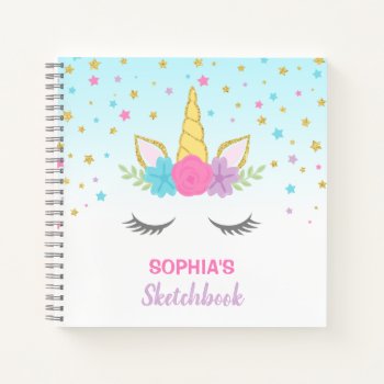 Magical Unicorn Personalized Kids Sketchbook Notebook by printcreekstudio at Zazzle
