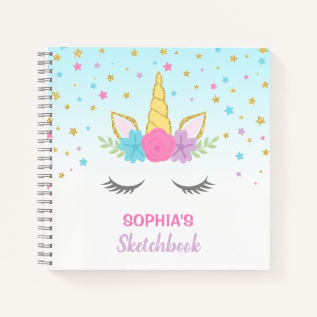Magical Unicorn Personalized Kids Sketchbook Notebook (Front)
