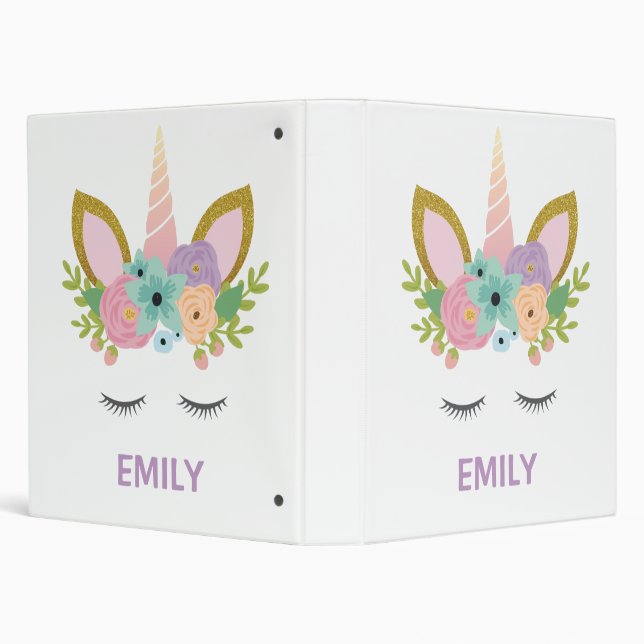 Magical Unicorn Personalized name glitter girly 3 Ring Binder (Background)