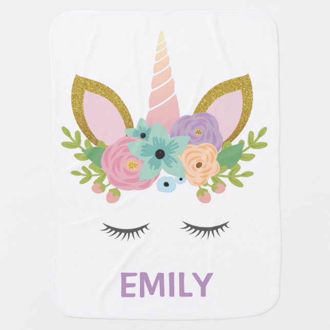 Magical Unicorn Personalized  name glitter girly   Baby Blanket (Front)
