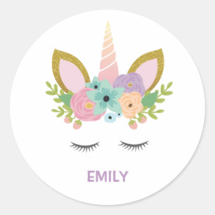 Magical Unicorn Personalized  name glitter girly   Classic Round Sticker