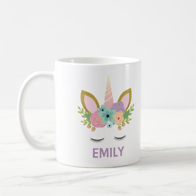 Magical Unicorn Personalized  name glitter girly Coffee Mug (Left)
