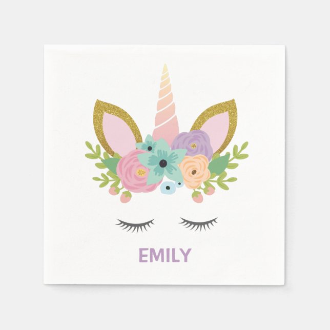 Magical Unicorn Personalized name glitter girly  Napkins (Front)