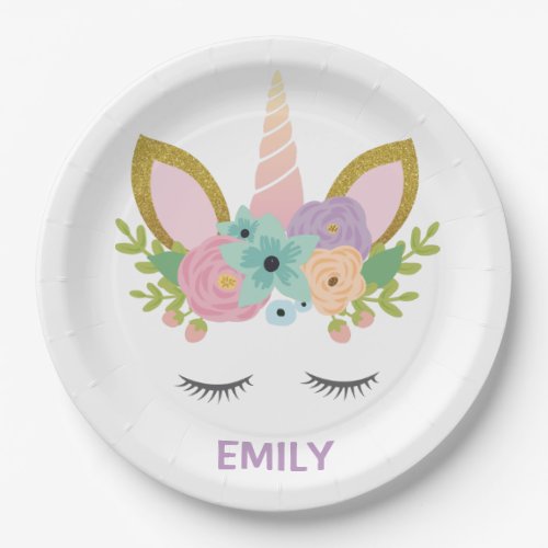 Magical Unicorn Personalized  name glitter girly   Paper Plates