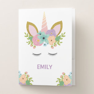 Magical Unicorn Personalized name glitter girly Pocket Folder