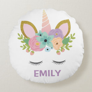 Magical Unicorn Personalized  name glitter girly   Round Pillow