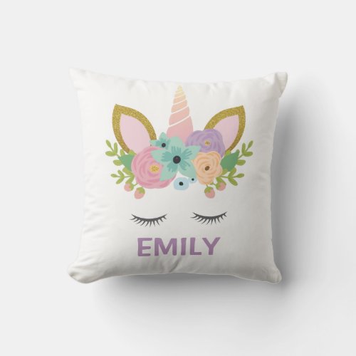 Magical Unicorn Personalized  name glitter girly   Throw Pillow