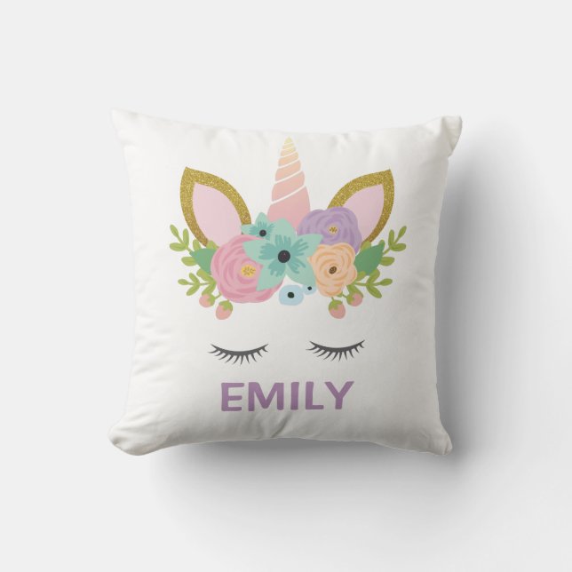 Magical Unicorn Personalized  name glitter girly   Throw Pillow (Front)