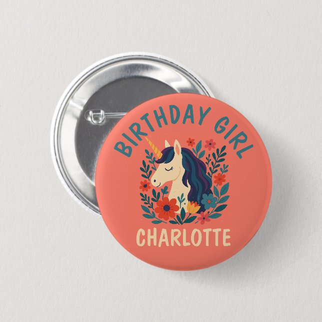 Magical Unicorn Personalized Whimsical Birthday  Button (Front & Back)