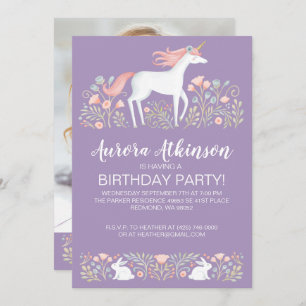 Magical Unicorn Photo Birthday Party Invitation