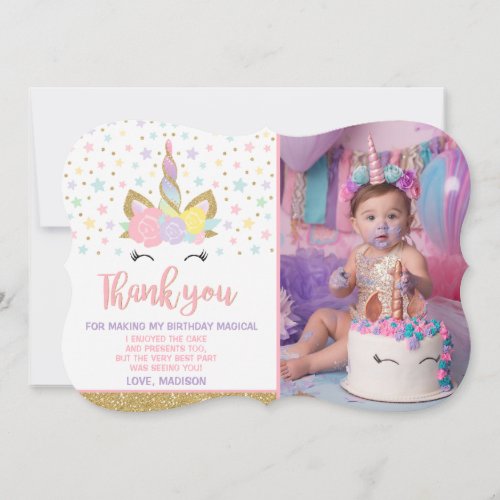 Magical Unicorn Photo Thank You Card Pink Gold