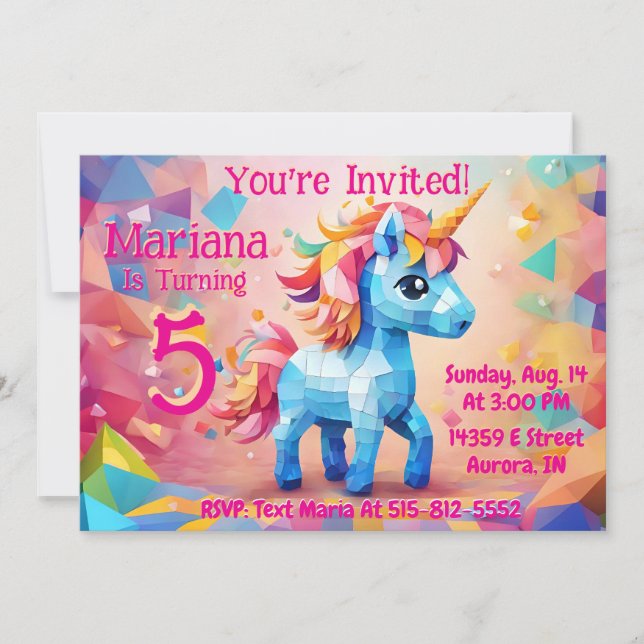 Magical Unicorn Pinata Birthday Invitation (Front)