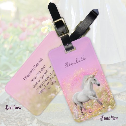 Magical Unicorn Pink and Lavender Name Template Luggage Tag