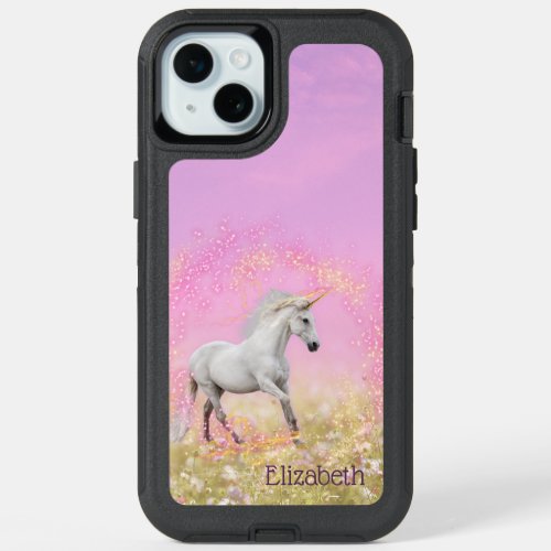 Magical Unicorn Pink and Lavender Name Template iPhone 15 Plus Case