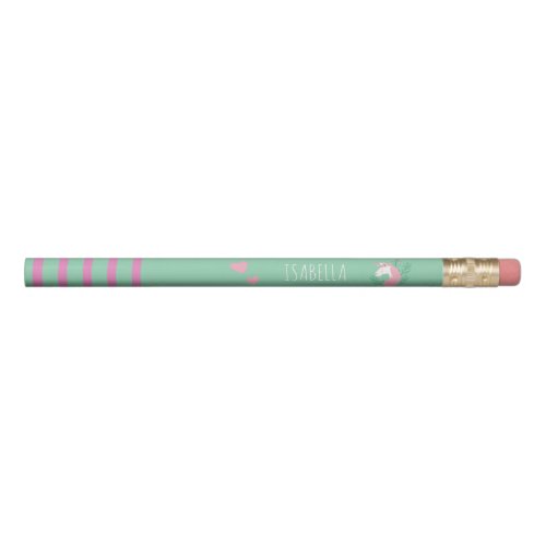 Magical Unicorn Pink and Teal Little Girl Name Pencil