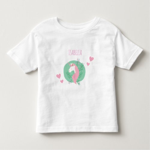 Magical Unicorn Pink and Teal with Name Girl Toddler T_shirt