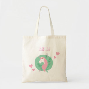 Magical Unicorn Pink and Teal with Name Girl Tote Bag