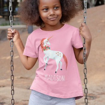 Magical Unicorn Pink Custom Name Girl T-shirt by CartitaDesign at Zazzle