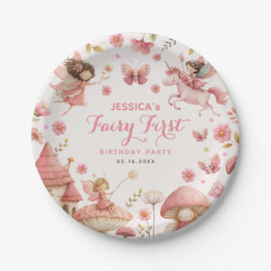 Magical Unicorn Pink Fairy First Birthday Party Paper Plates