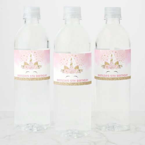 Magical Unicorn Pink Galaxy Clouds Birthday Favors Water Bottle Label