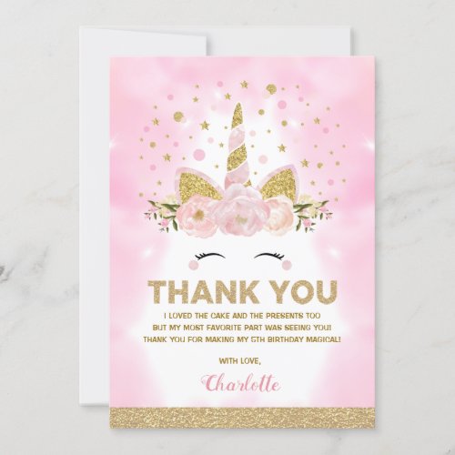Magical Unicorn Pink Galaxy Clouds Birthday Thank You Card