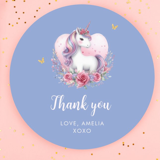 Magical Unicorn Pink Gold Elegant Birthday Classic Round Sticker (Creator Uploaded)