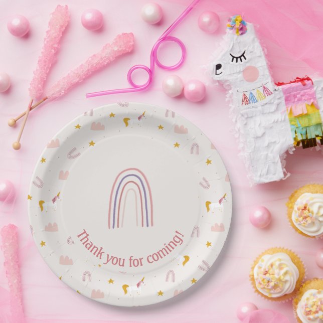 Magical Unicorn Pink Pastel Rainbow Paper Plates (Party)