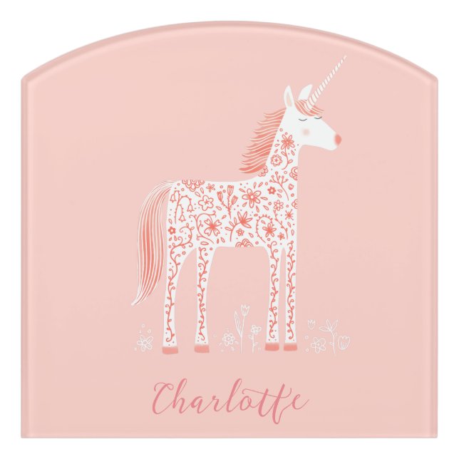 Magical Unicorn Pink Personalized Door Sign (Contour Front)