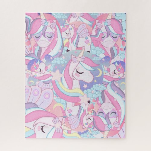 Magical Unicorn Pink Purple Fantasy Collage Cute Jigsaw Puzzle