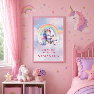 Magical Unicorn Pink Purple Framed Canvas Decor