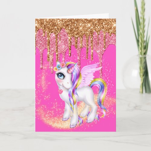 Magical unicorn pony fairy wings glitter card
