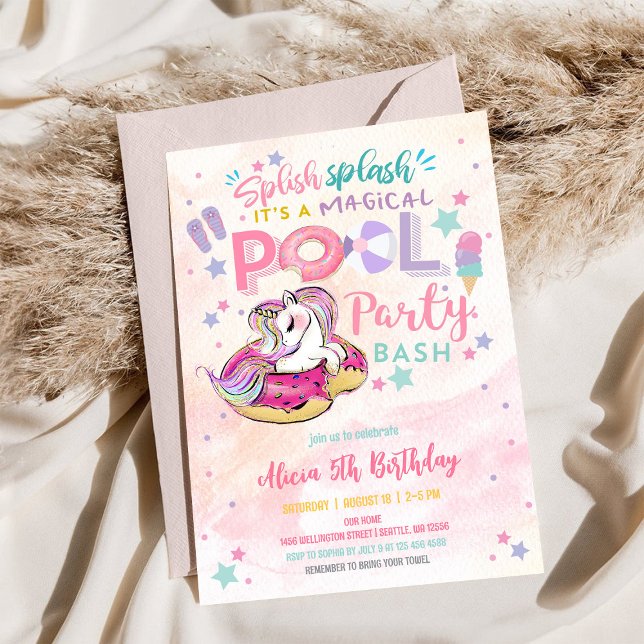 Magical Unicorn Pool Party Invitation (Creator Uploaded)