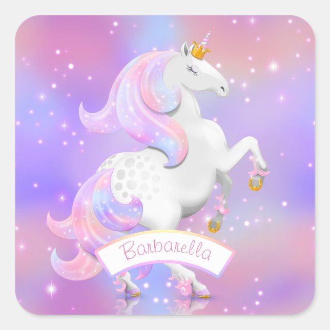 Magical Unicorn Princess Birthday or Newborn Square Sticker (Front)